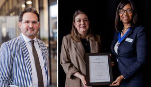 Professor Samer Bagaeen and Dr Charlotte Morphet with Immediate Past President, Royal Town Planning Institute (RTPI). Photo credit: Kate Darkins
