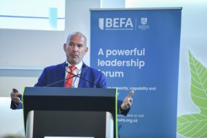 Mark Farmer, chair of BEFA, speaking at an INSPIRE event co-organised by the University of the Built Environment
