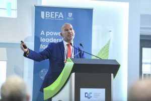 Mark Farmer speaking at BEFA, co-organised with the University of the Built Environment
