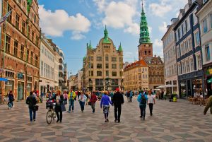 Photo of the Strøget pedestrianised street in central Copenhagen.
