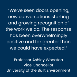 "We've seen doors opening, new conversations starting and growing recognition of the work we do. The response has been overwhelmingly positive and far greater than we could have expected." Professor Ashley Wheaton